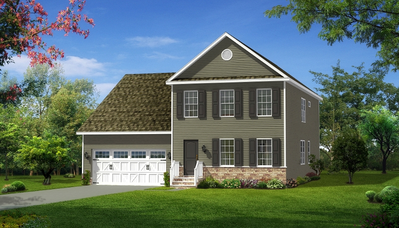Rendering for Georgian style two-story home with farmhouse style doors