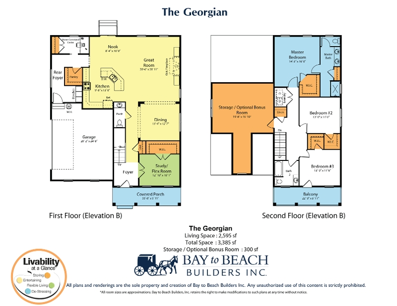 Floor plans for a two-story Georgian style home