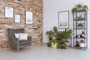 Interior brick wall in a residential living room