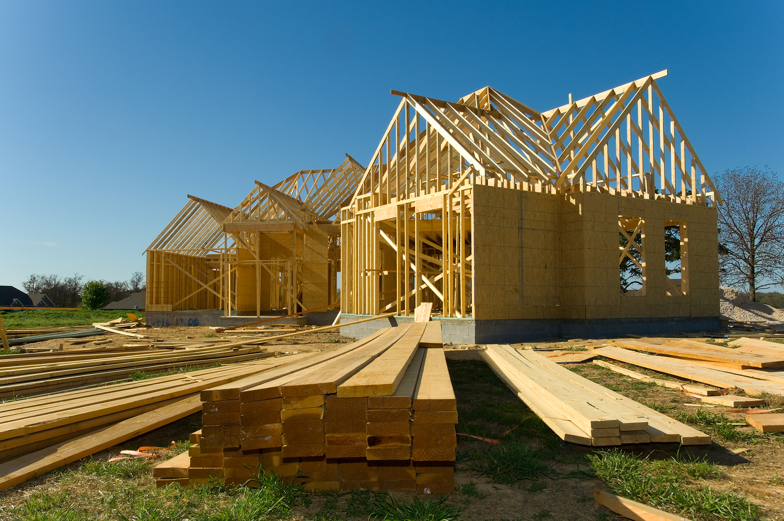 Home construction site in the spring, the optimal time to begin home construction.